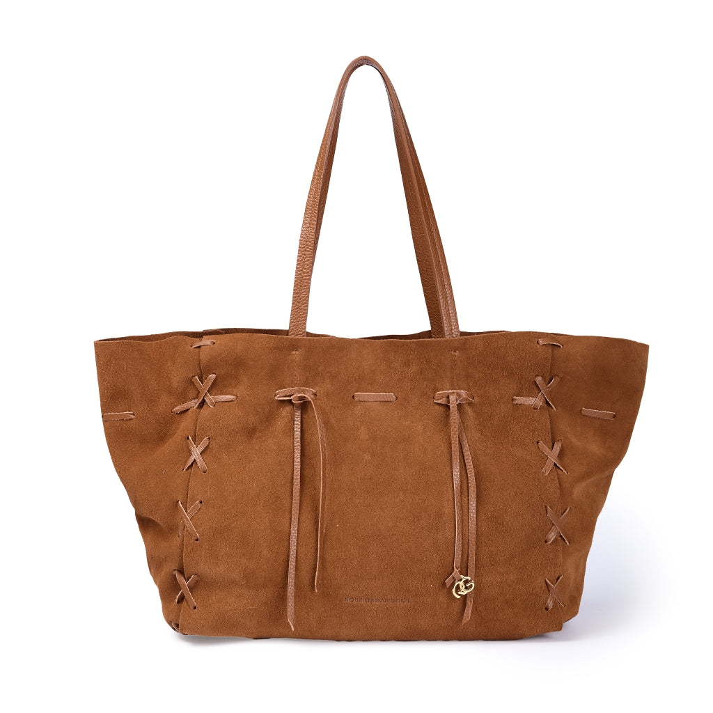 Naomi Suede – Borsa Shopping in Camoscio Morbido con Cuciture a Mano