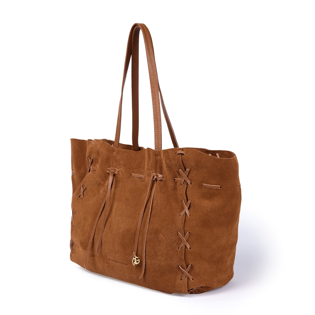 Naomi Suede – Borsa Shopping in Camoscio Morbido con Cuciture a Mano