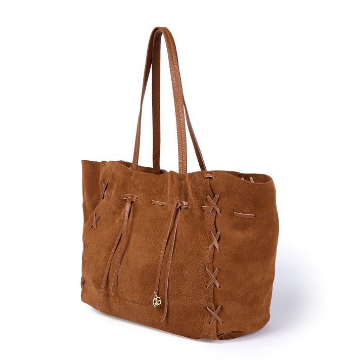 Naomi Suede – Borsa Shopping in Camoscio Morbido con Cuciture a Mano