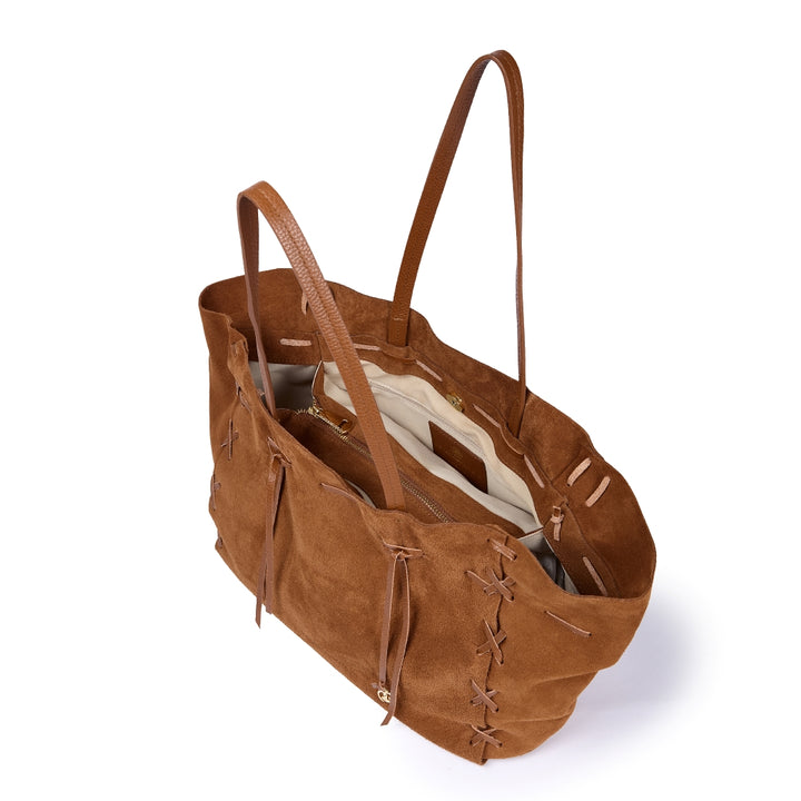 Naomi Suede – Borsa Shopping in Camoscio Morbido con Cuciture a Mano