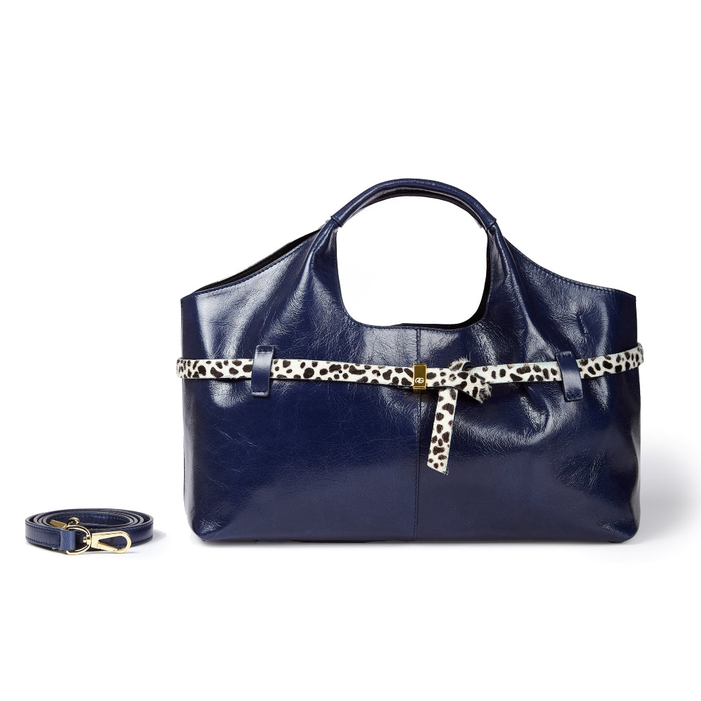 Grace Glossy Handbag – Borsa in Vitello Distressed con Cintura Animalier