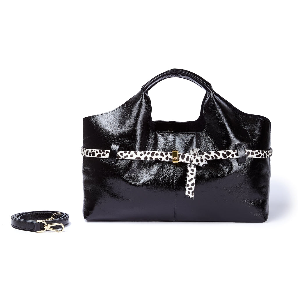 Grace Glossy Handbag – Borsa in Vitello Distressed con Cintura Animalier
