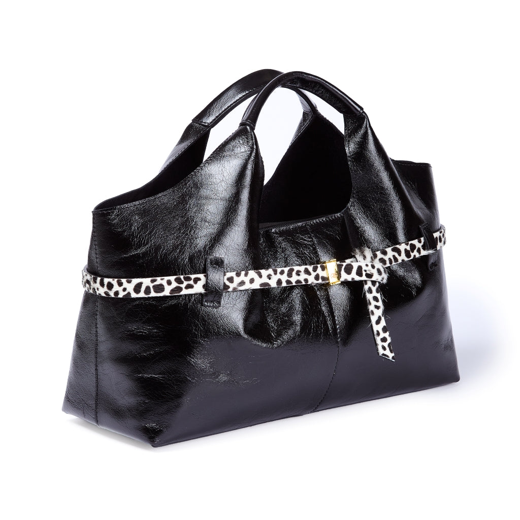 Grace Glossy Handbag – Borsa in Vitello Distressed con Cintura Animalier