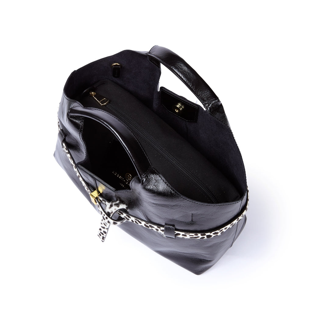 Grace Glossy Handbag – Borsa in Vitello Distressed con Cintura Animalier
