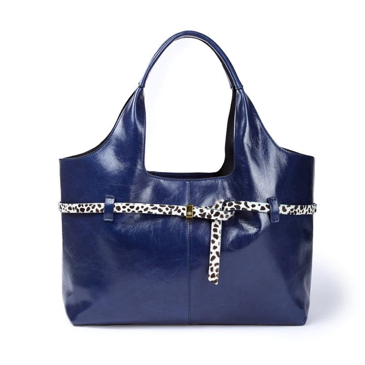Grace Glossy Handbag – Distressed Calf Leather Bag with Animal-Print Belt