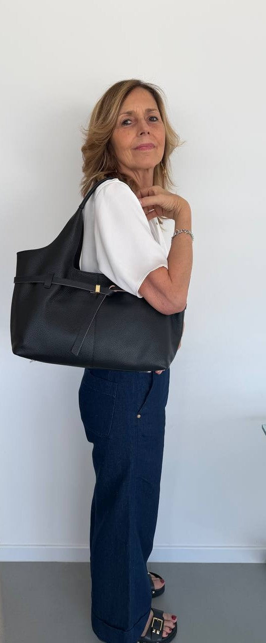 Grace Tote – Grained Leather Shopping Bag with Removable Interior Organizer