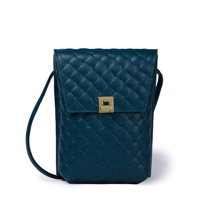 Elodie Woven minibag and phoneholder in pelle con pratica tasca esterna e tracolla regolabile