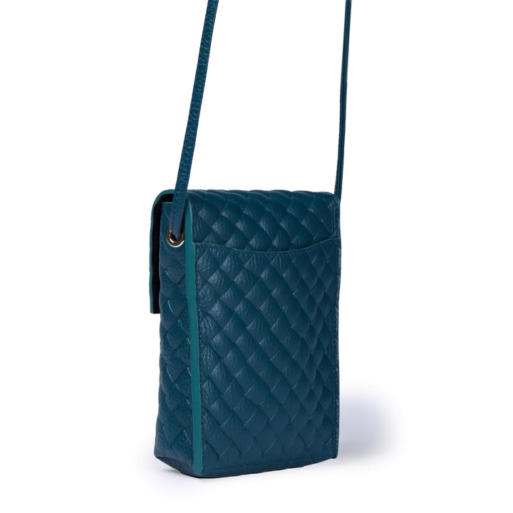 Elodie Woven minibag and phoneholder in pelle con pratica tasca esterna e tracolla regolabile
