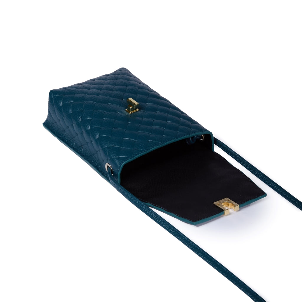 Elodie Woven minibag and phoneholder in pelle con pratica tasca esterna e tracolla regolabile