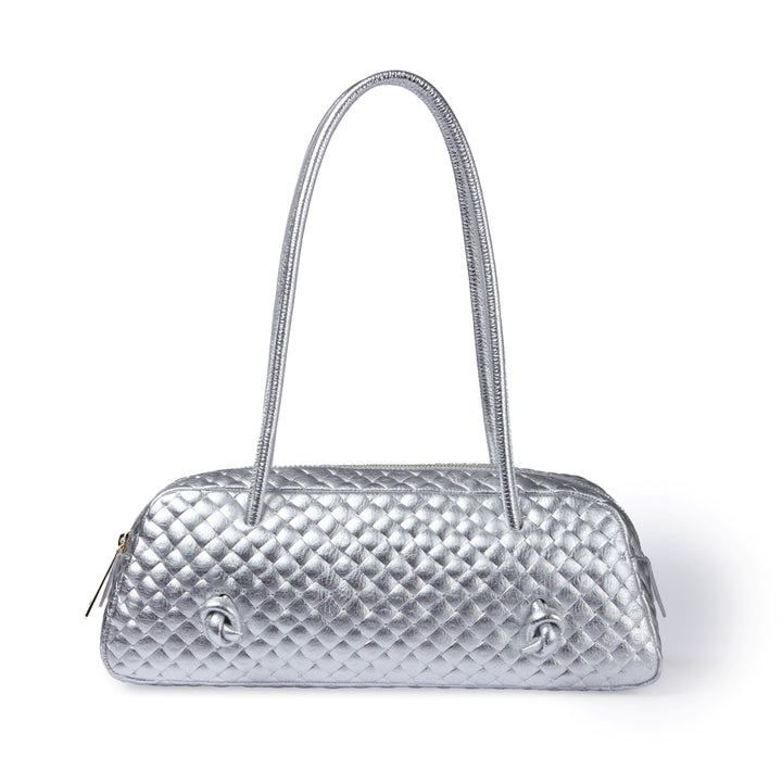 Grace Woven – Borsa Allungata in Pelle Effetto Intrecciato Argento