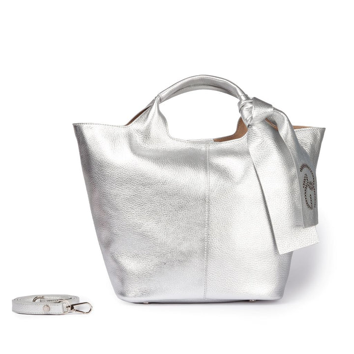 Maia handbag – Borsa Morbida in Pelle Martellata Metal Argento con Tracolla