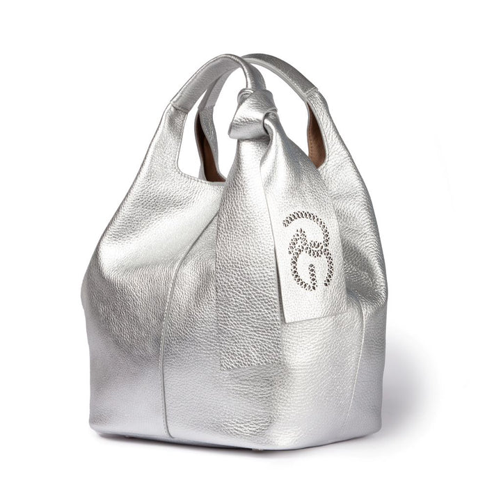 Maia handbag – Borsa Morbida in Pelle Martellata Metal Argento con Tracolla