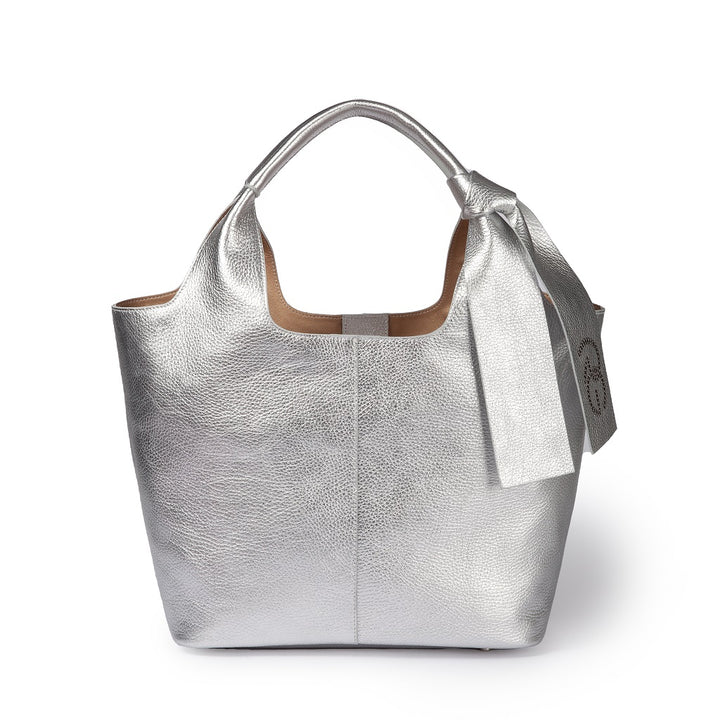 Maia Tote – Borsa Morbida in Pelle Martellata Metal Argento