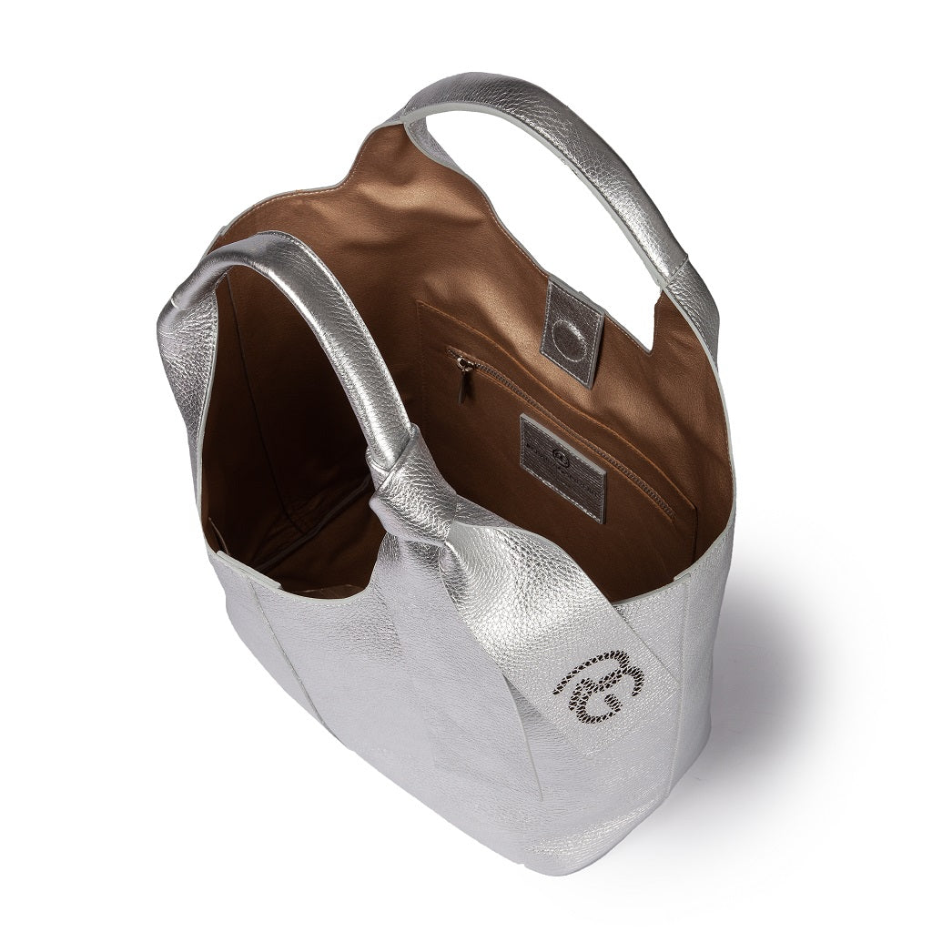 Maia Tote – Borsa Morbida in Pelle Martellata Metal Argento