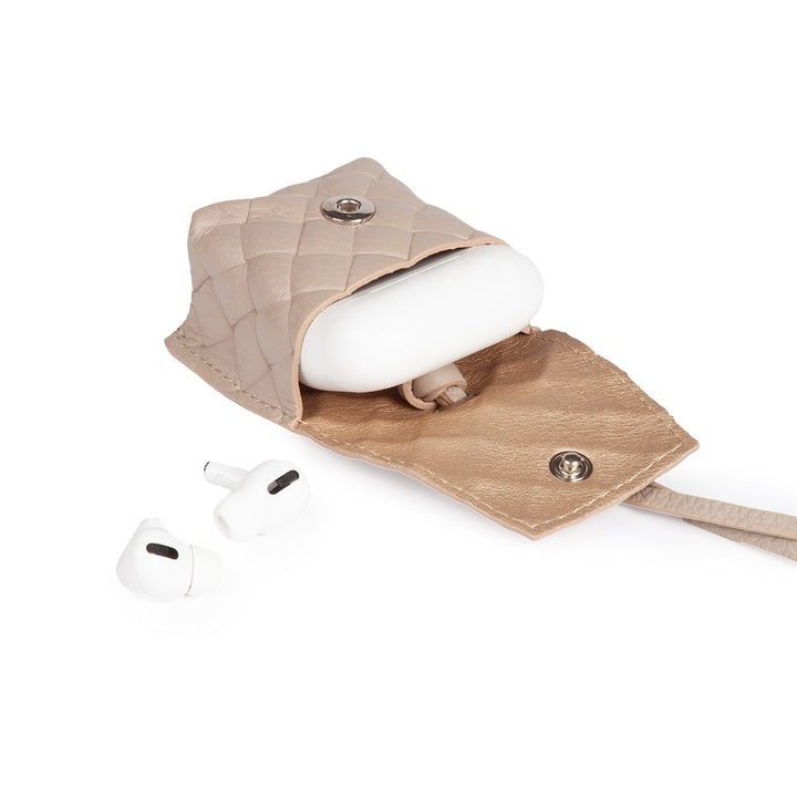 Woven charms air pods holder in braided printed leather