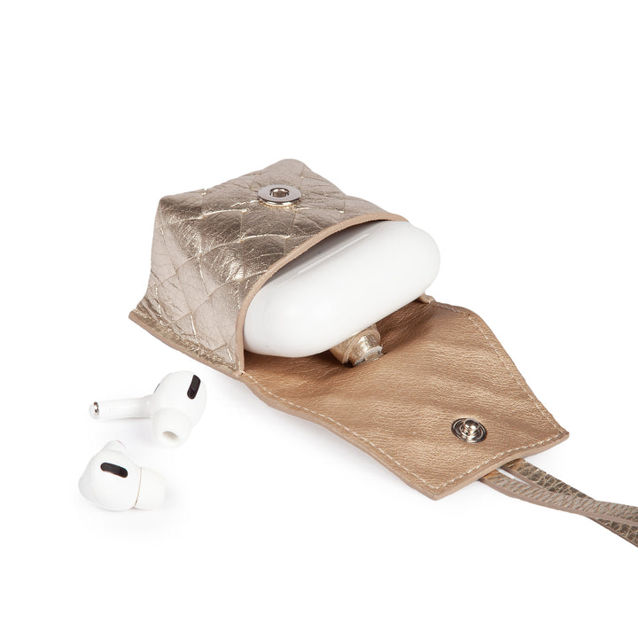 Porta air pods woven charms in pelle stampa intrecciato