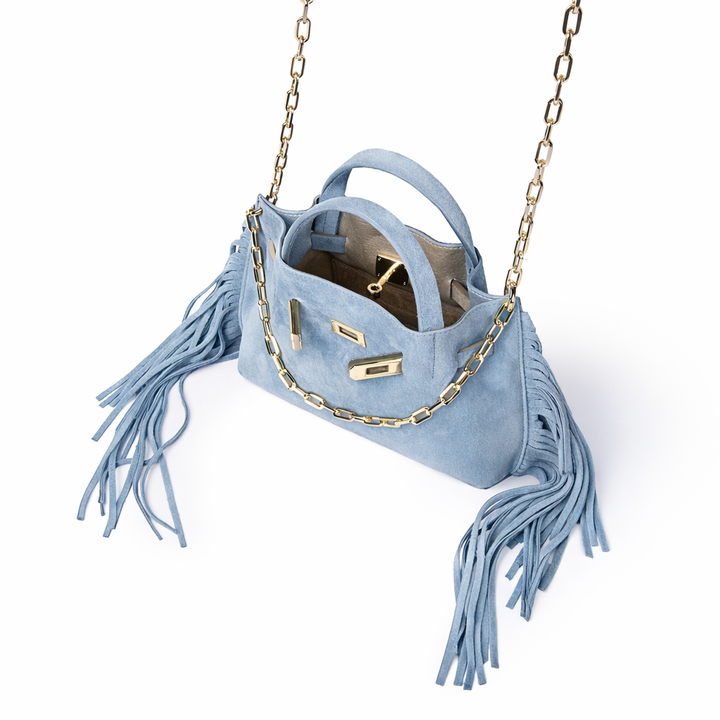Sveva Mini Suede Fringes – Borsa a mano in pelle scamosciata con frange e chiusura girello
