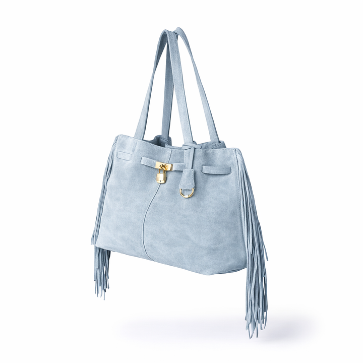 Sveva Suede Fringes Tote in pelle con interno organizzato e chiusura a girello decorativa