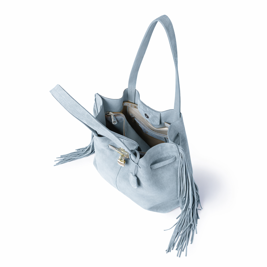 Sveva Suede Fringes Tote in pelle con interno organizzato e chiusura a girello decorativa