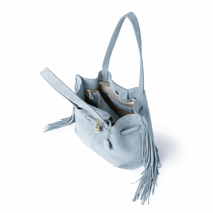 Sveva Suede Fringes Tote in pelle con interno organizzato e chiusura a girello decorativa