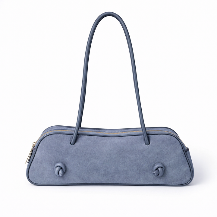 Grace Suede – Borsa Allungata in Pelle di Vitello Scamosciata Ice Blue