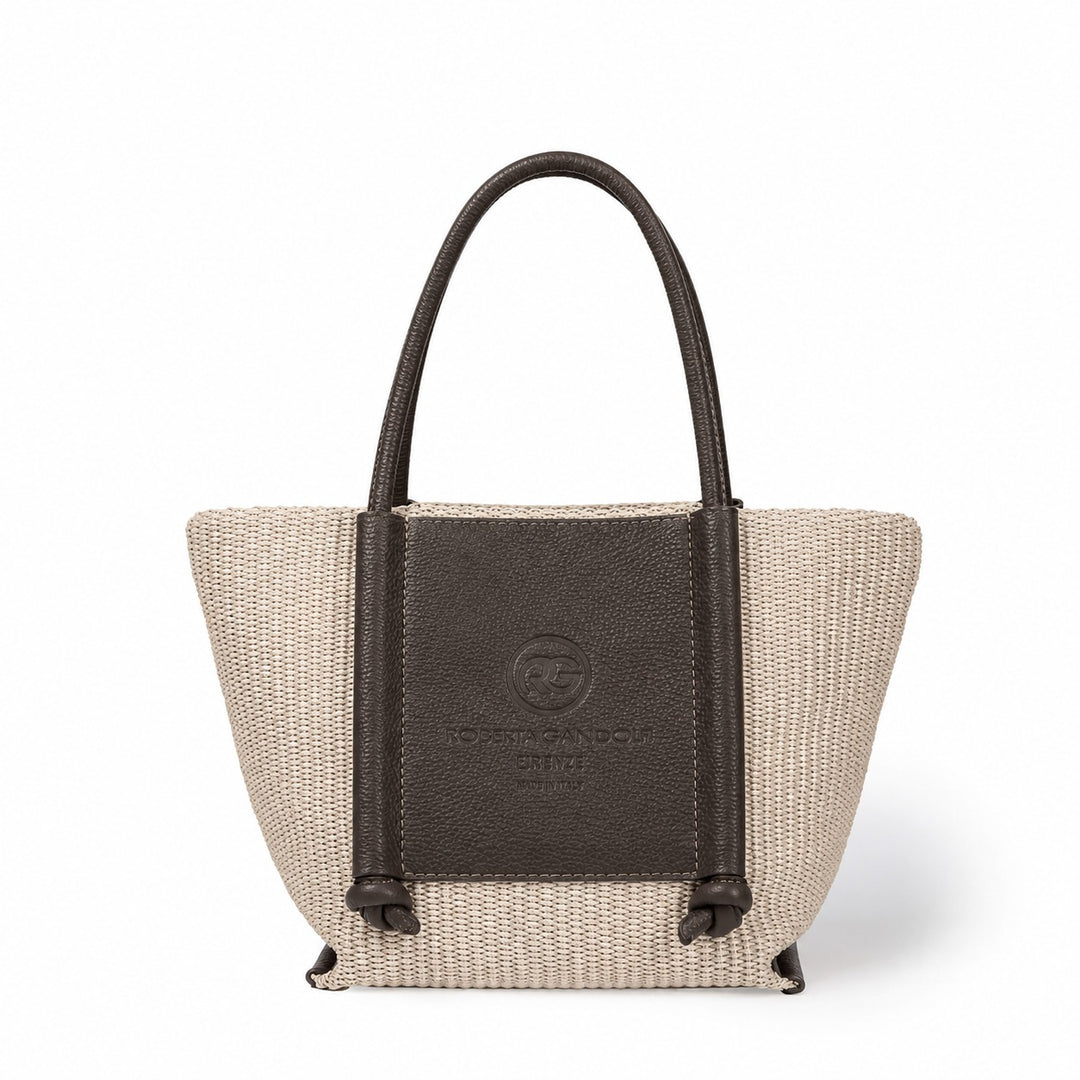 Sabrina Handbag borsa in rafia e pelle con manici regolabili