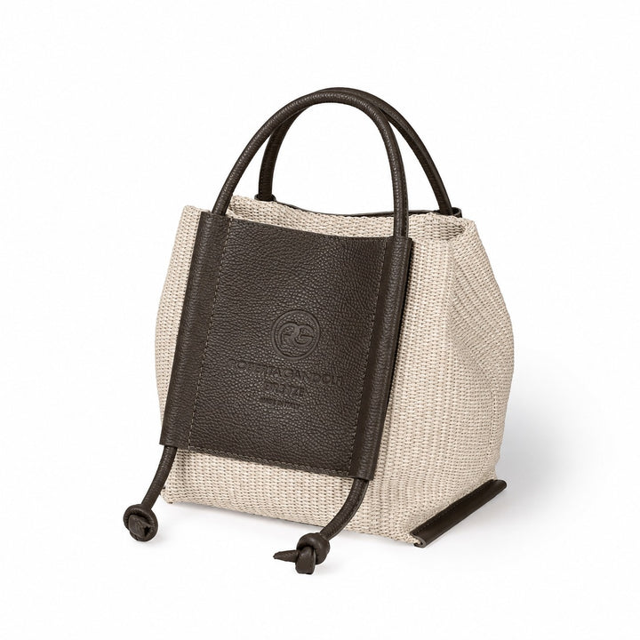 Sabrina Handbag borsa in rafia e pelle con manici regolabili