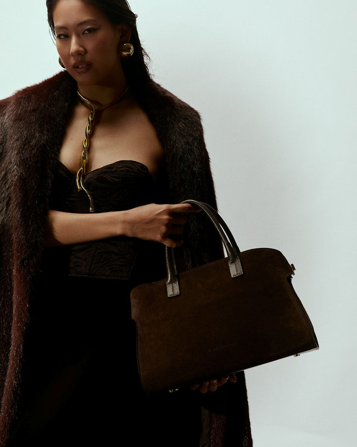 Elodie Suede bowling medium borsa a mano in pelle con tracolla staccabile e regolabile