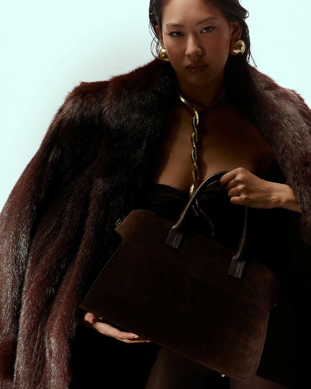 Elodie Suede bowling medium borsa a mano in pelle con tracolla staccabile e regolabile