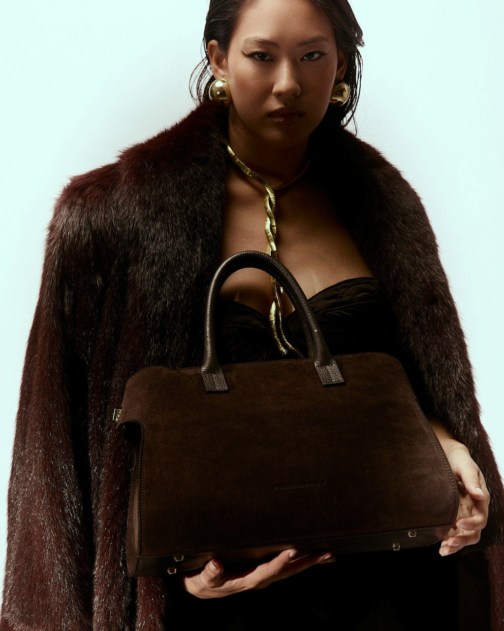 Elodie Suede bowling medium borsa a mano in pelle con tracolla staccabile e regolabile