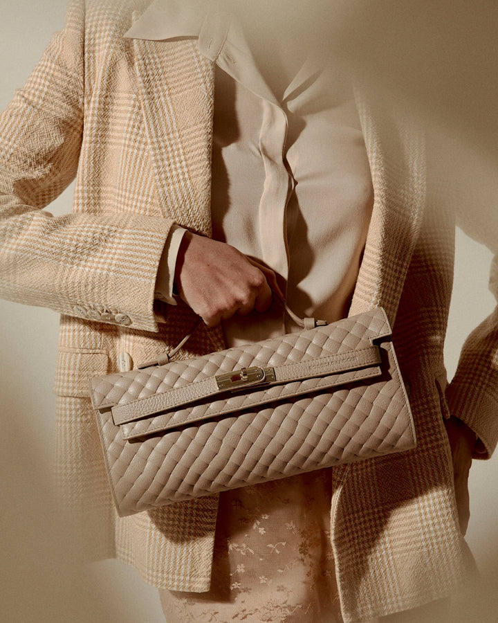 Jade Woven cluch borsa in pelle con chiusura  manico retrattile e tracolla staccabile e regolabile