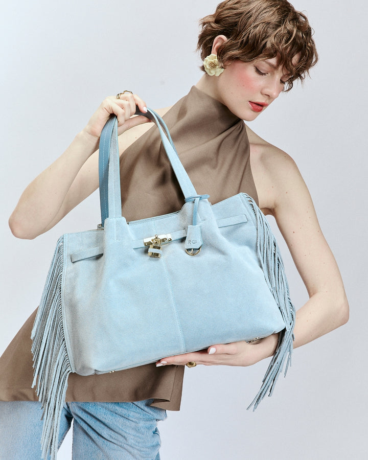 Sveva Suede Fringes Tote in pelle con interno organizzato e chiusura a girello decorativa