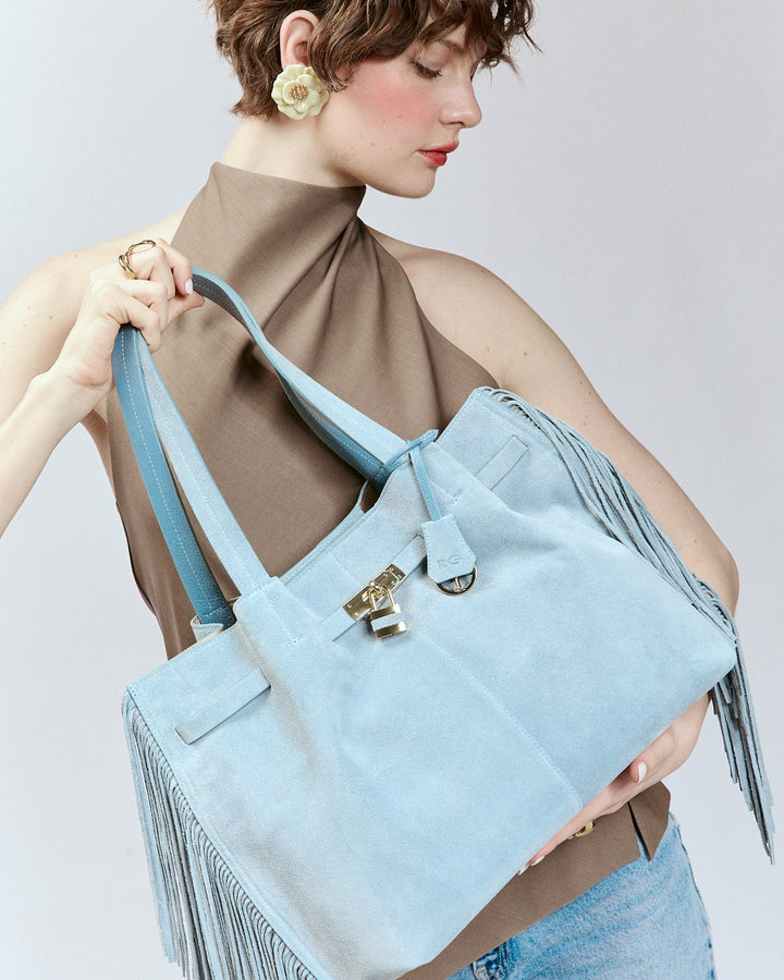 Sveva Suede Fringes Tote in pelle con interno organizzato e chiusura a girello decorativa