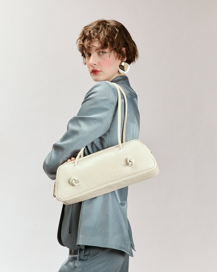 Grace Tejus – Borsa Allungata in Pelle Stampa Lucertolino Burro