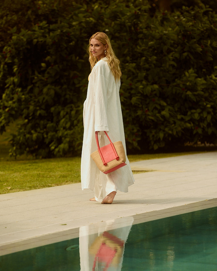 Sabrina Handbag borsa in rafia e pelle con manici regolabili