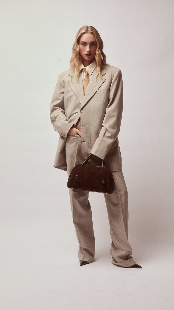 Alina Suede handbag in calfskin with adjustable and detachable shoulder strap